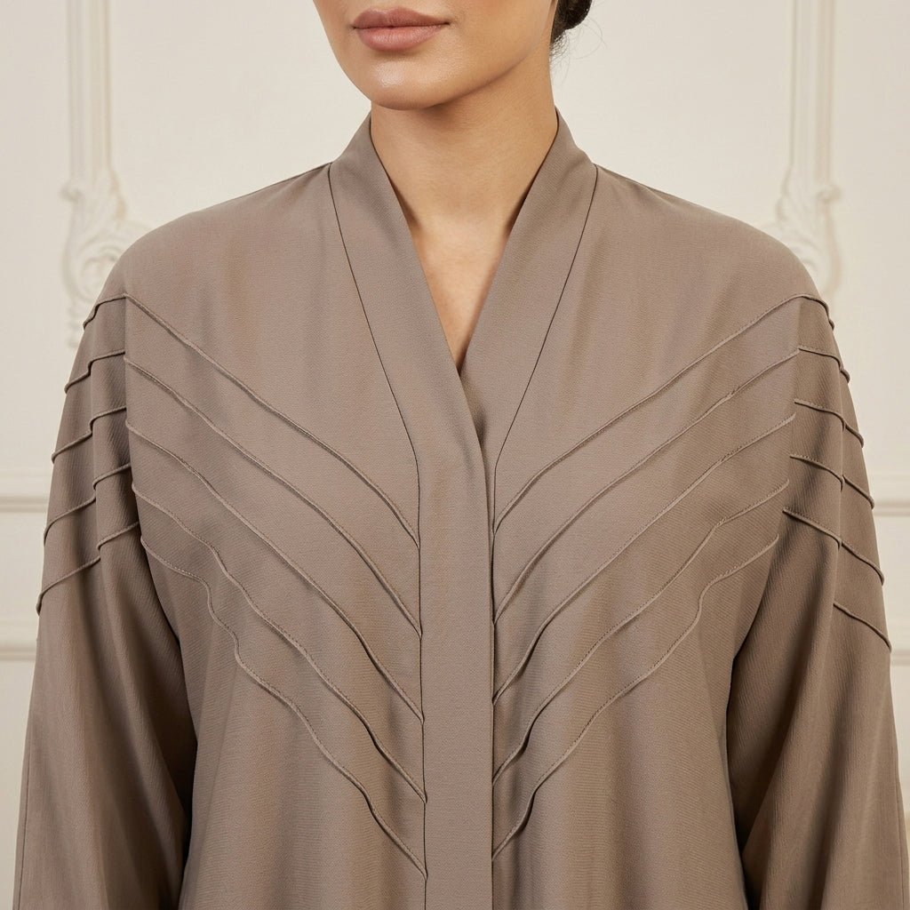 Elegant V-Pleat Taupe Abaya