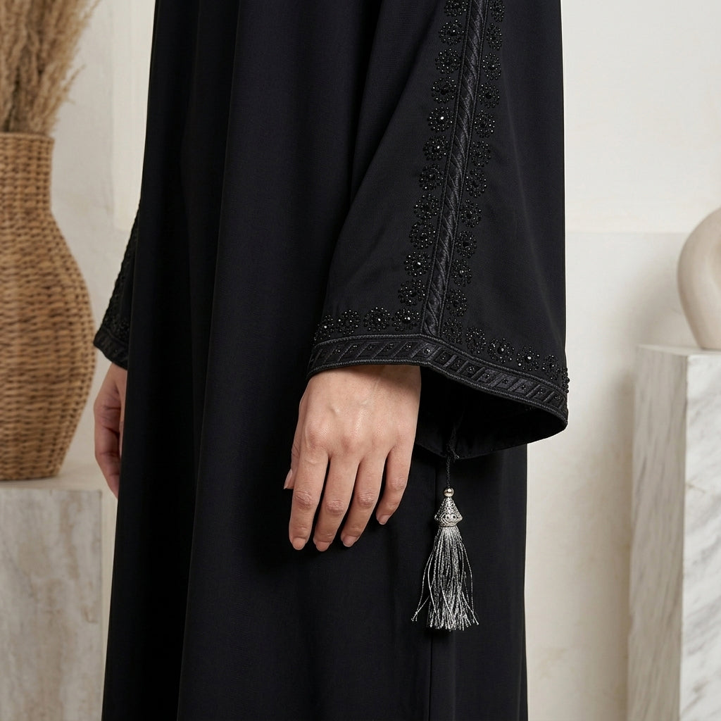 Jet Black Beaded Abaya