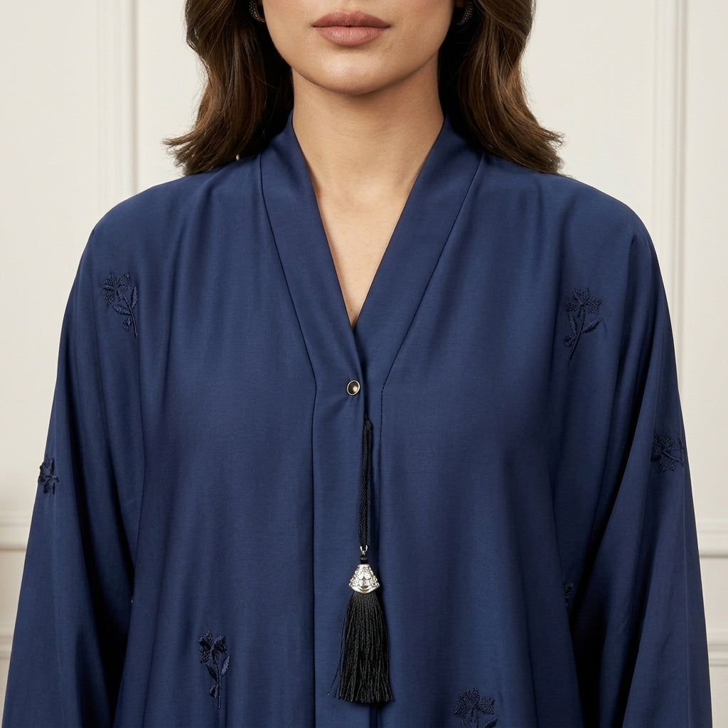 Luxury Navy Blue Embroidered Abaya