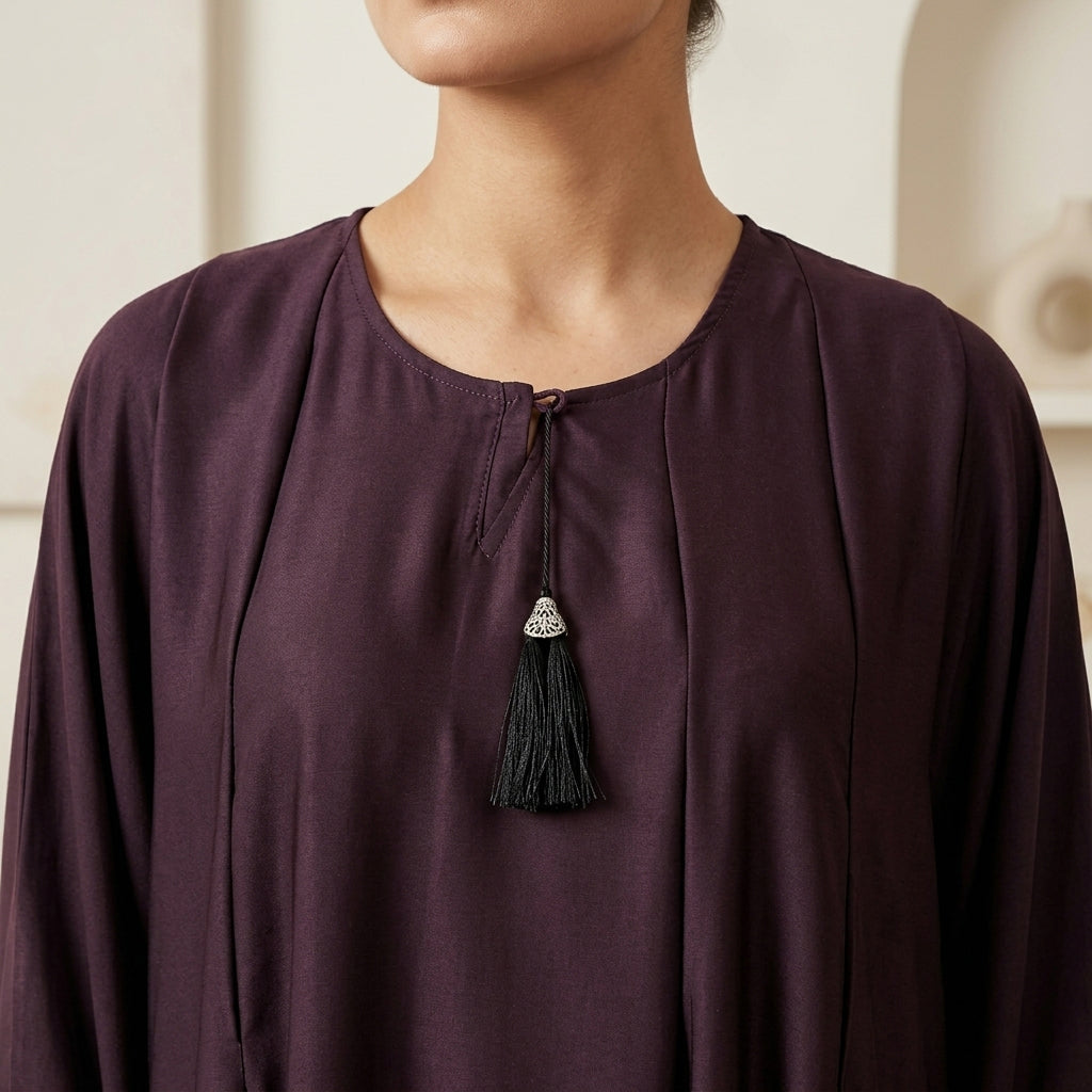 Modest Pleated Deep Plum Abaya