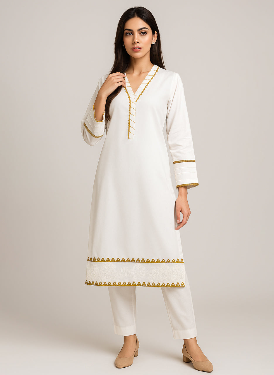 Off-White Embroidered Pakistani Women’s Co-Ord Set