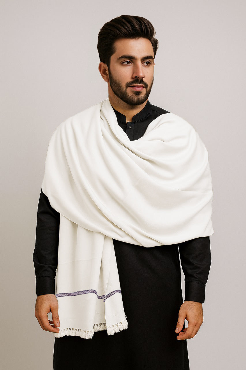 Off White Men’s Pure Wool Shawl – Premium Winter Warmth