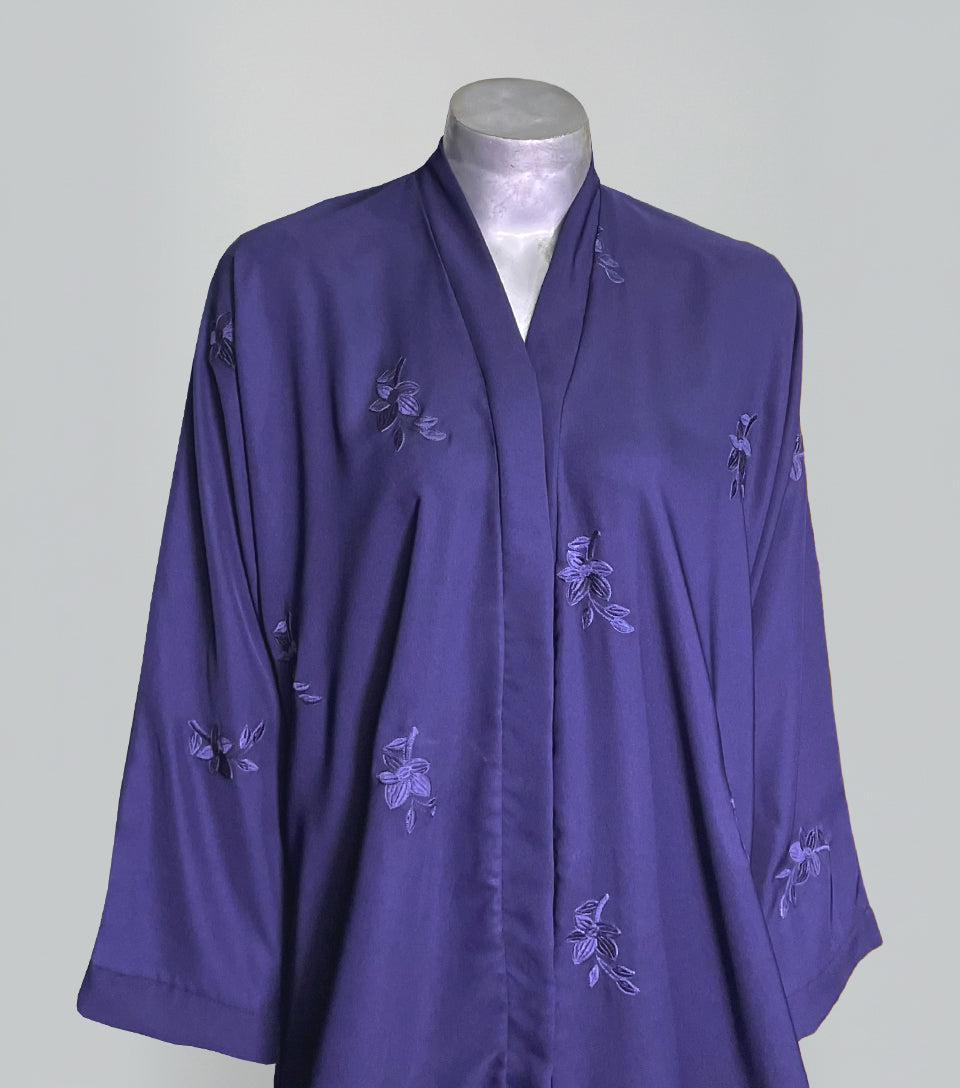 Elegant Slate Blue Embroidered Abaya | Luxe Nidha Open Gown for Timeless Grace