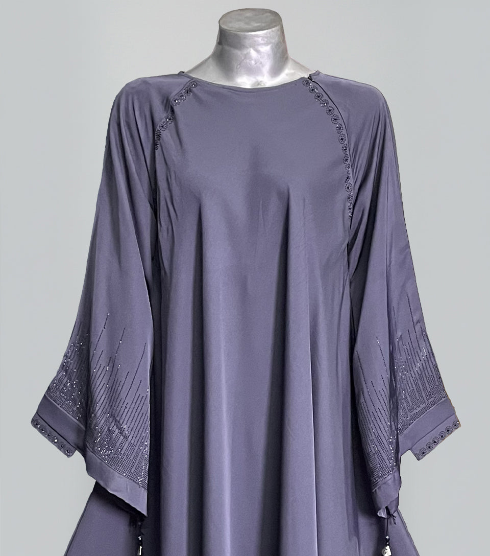 Elegant Storm Grey Fancy Abaya