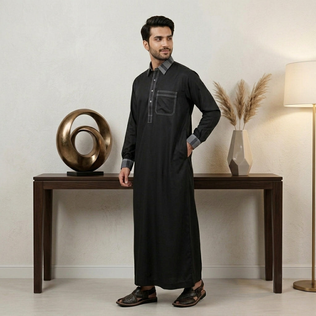 Black Men's Silk Thobe