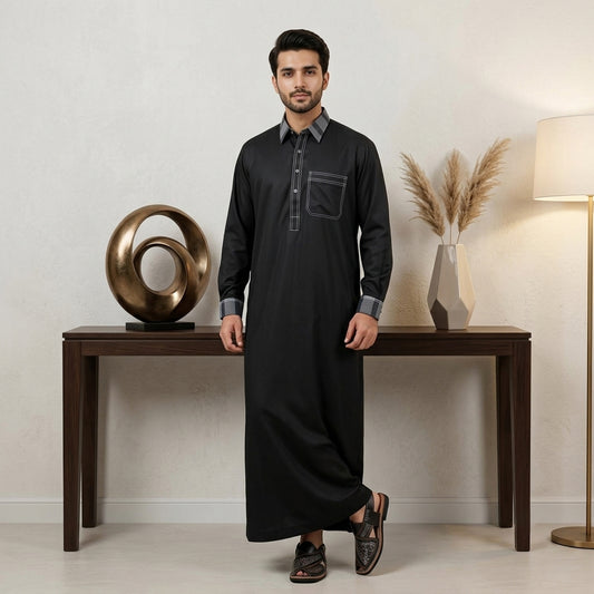 Black Men's Silk Thobe