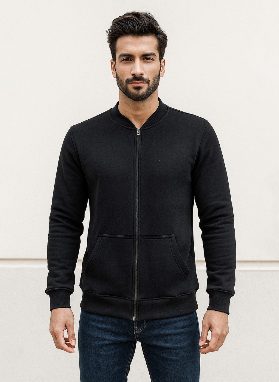 Black Men’s Zipper Hoodie – Premium 300 GSM Fleece Jacket