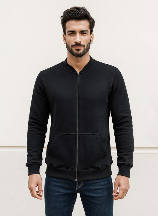 Black Men’s Zipper Hoodie – Premium 300 GSM Fleece Jacket
