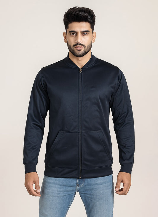 Black Men’s Interlock Fleece Zipper Hoodie – 280 GSM Heavy Jacket