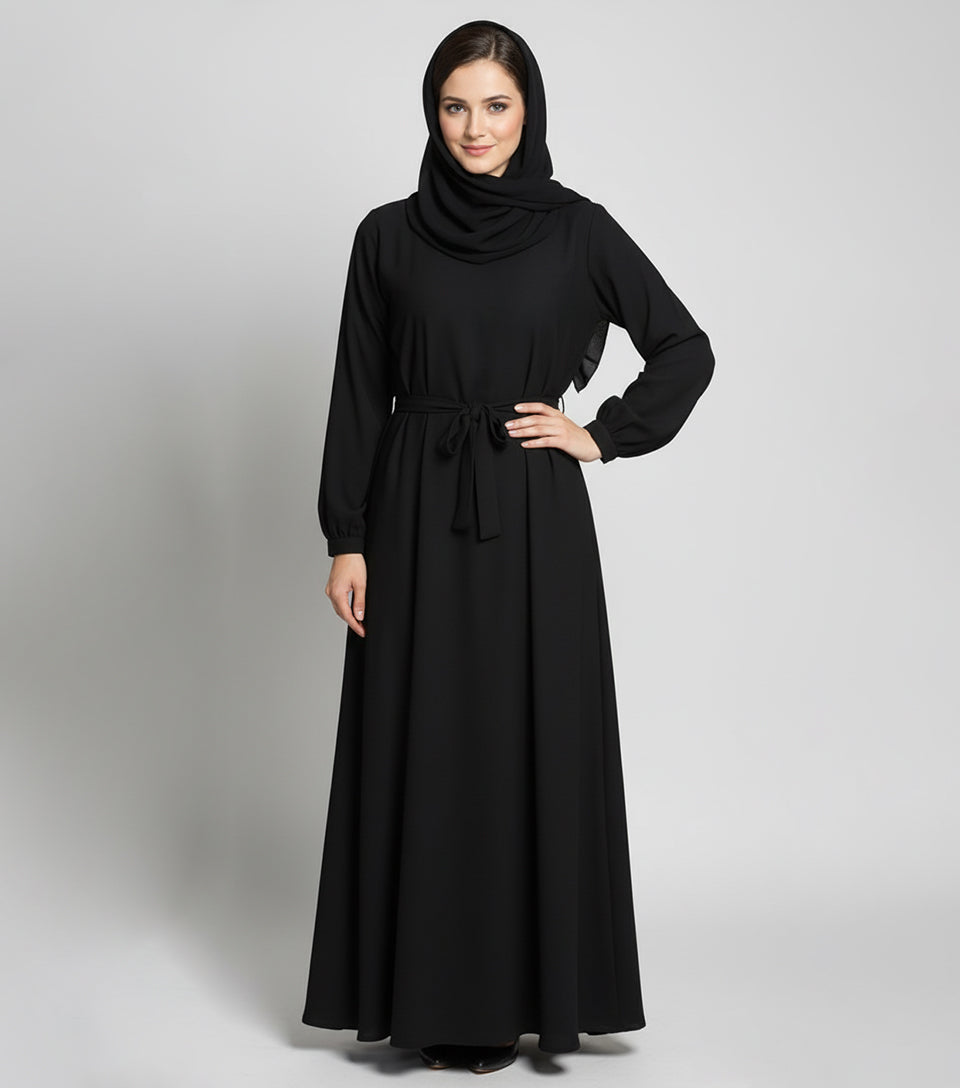 Elegant Black Plain Abaya in Imported Luxe Nidha Fabric