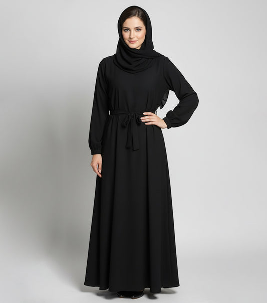 Elegant Black Plain Abaya in Imported Luxe Nidha Fabric