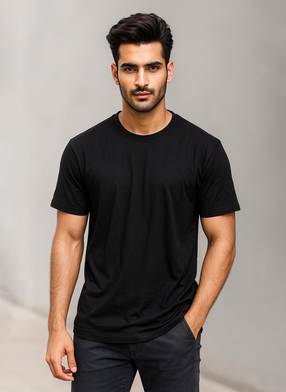 Black Premium Cotton Round Neck T Shirt – Men’s Solid Crew Neck
