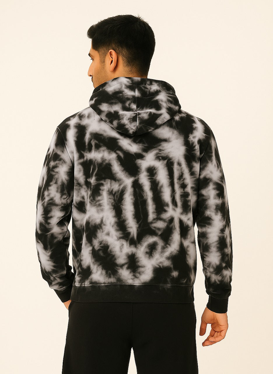 Black & White Men’s Oversized Cotton Tie Dye Hoodie – Streetwear Pullover