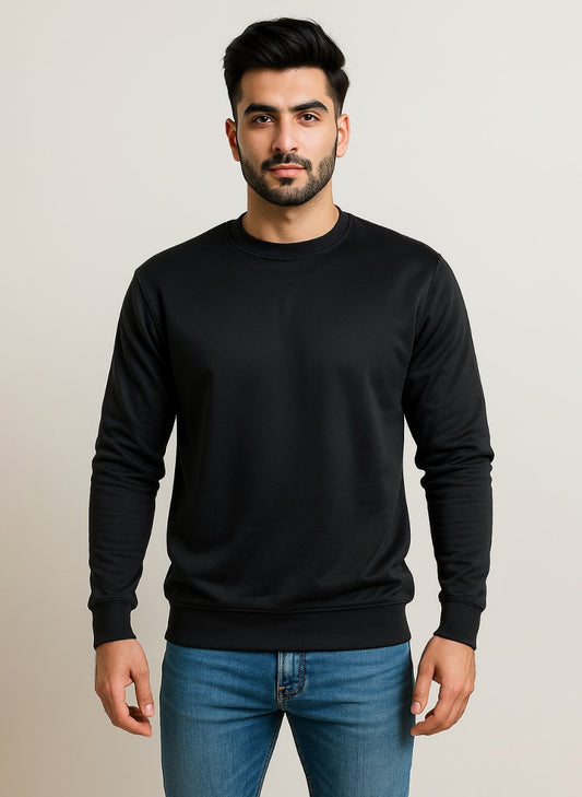 Black Interlock Fleece Men’s Sweatshirt – Premium 280 GSM Warmth