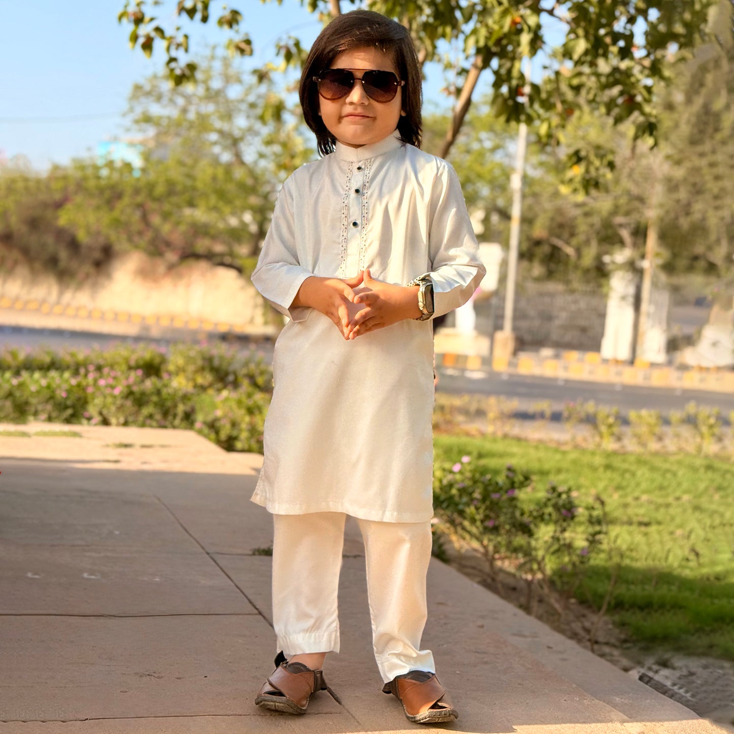 Boys Off White Shalwar Kameez