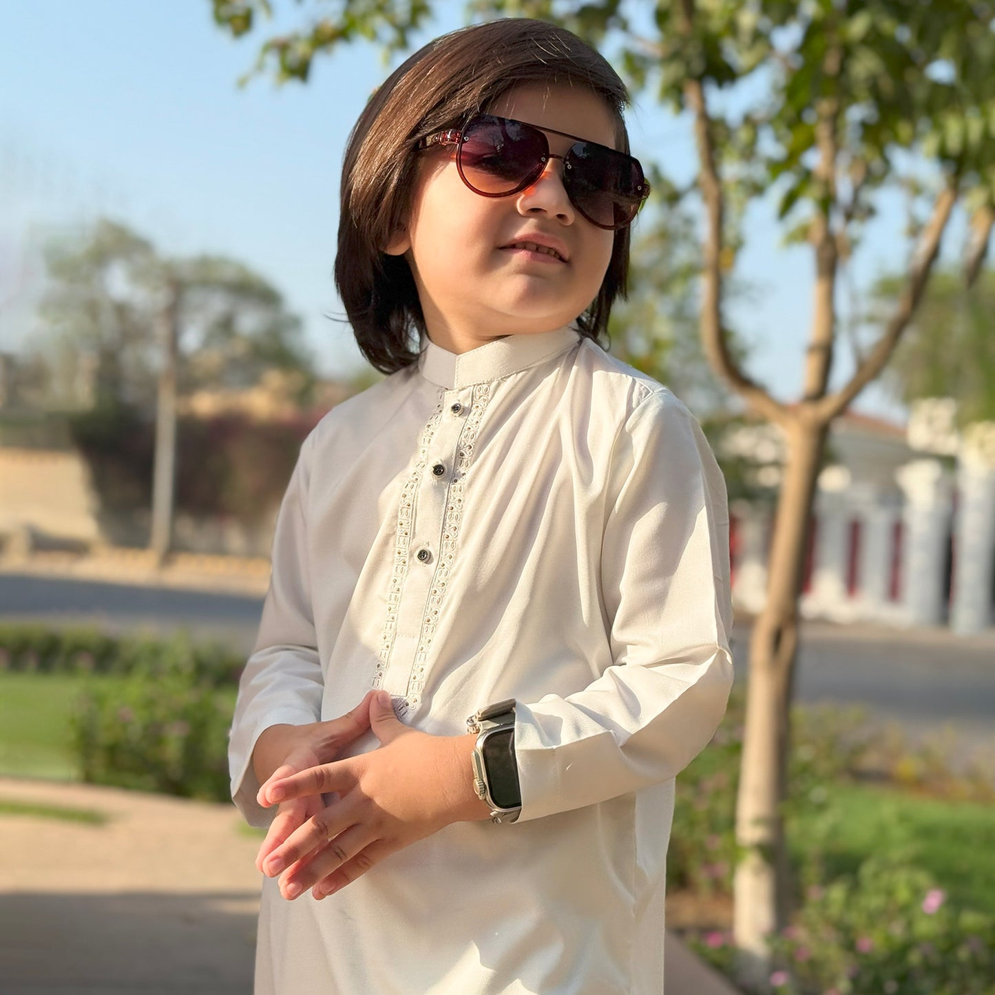 Boys Off White Shalwar Kameez