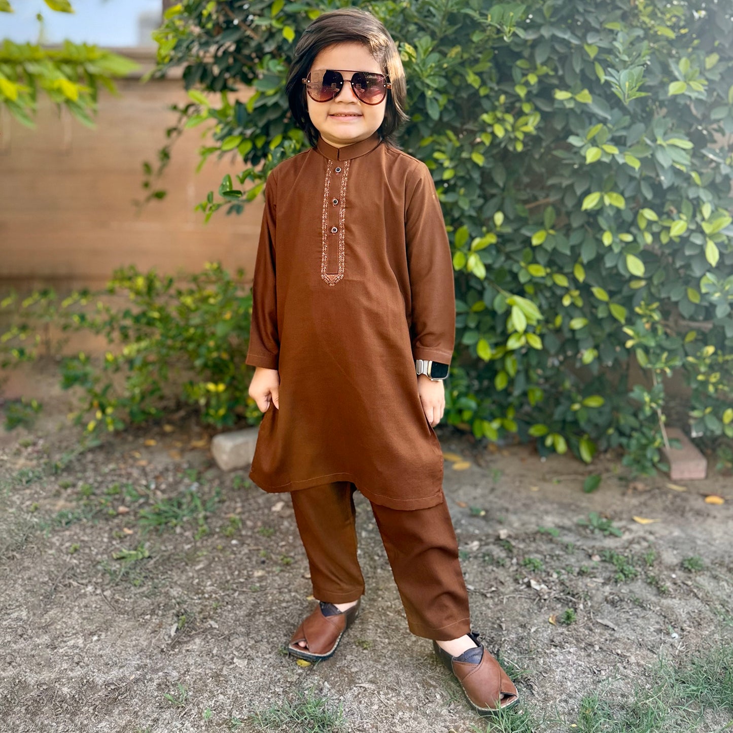 Boys Brown Shalwar Kameez