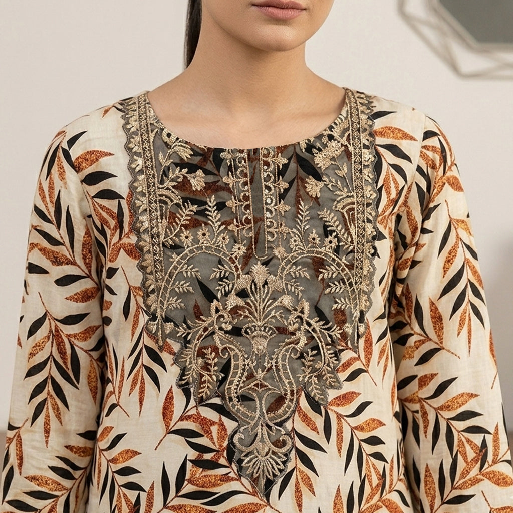 Cream Embroidered Lawn 3-Piece Suit
