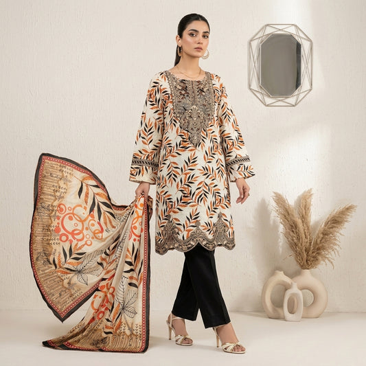Cream Embroidered Lawn 3-Piece Suit