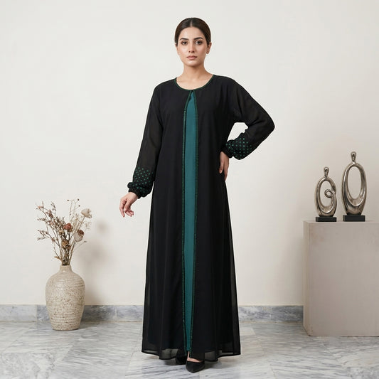 Crystal Beaded Black Open Abaya