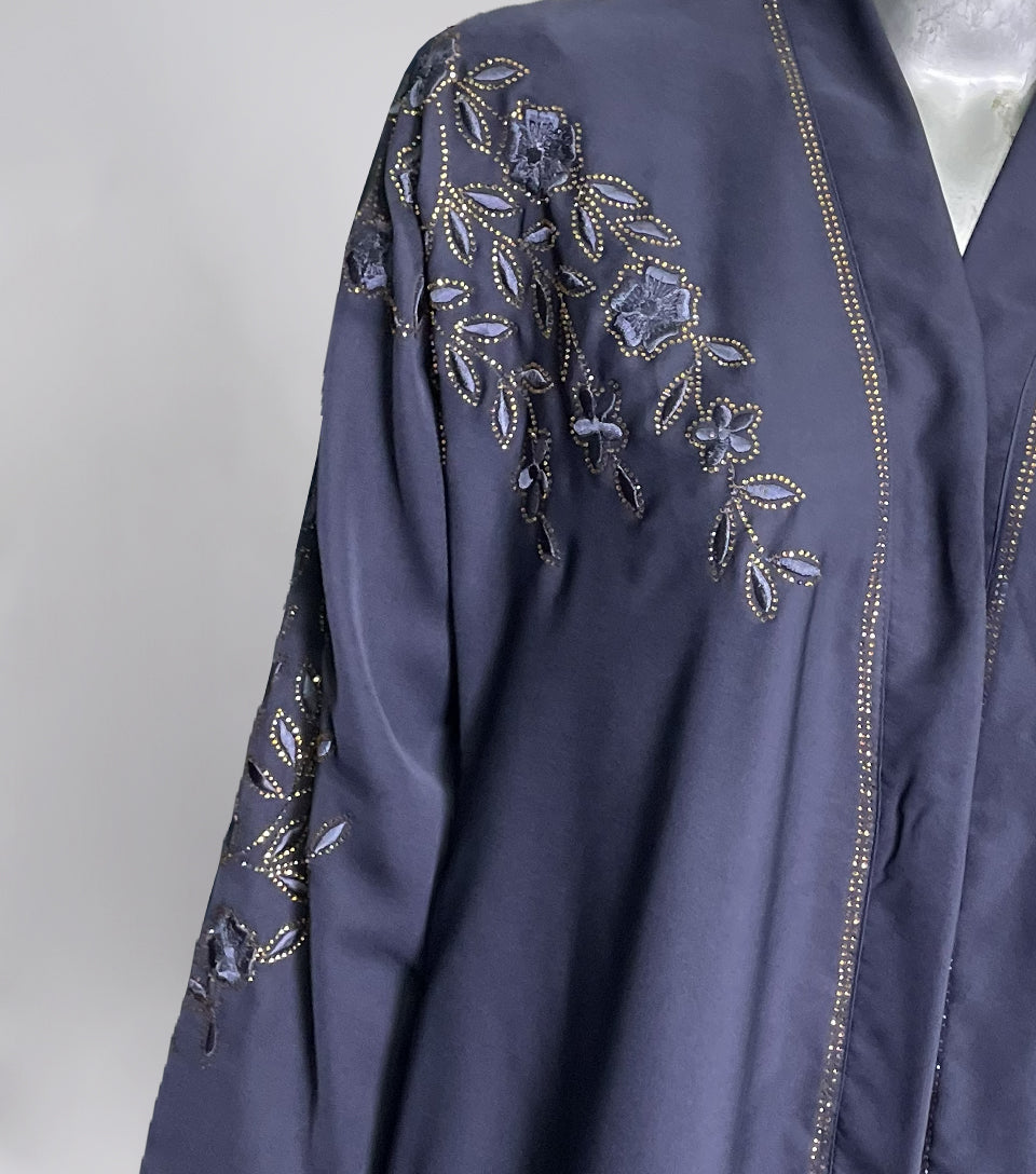 Dark Grey Embroidered Fancy Abaya – Luxe Nidha Open Gown Style