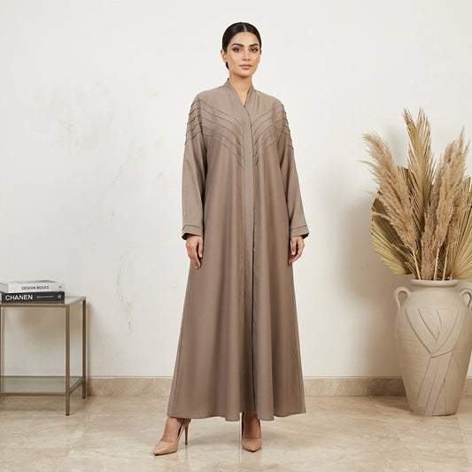 Elegant V-Pleat Taupe Abaya
