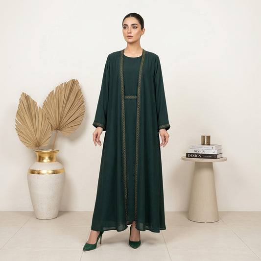 Forest Green Gold Trim Abaya