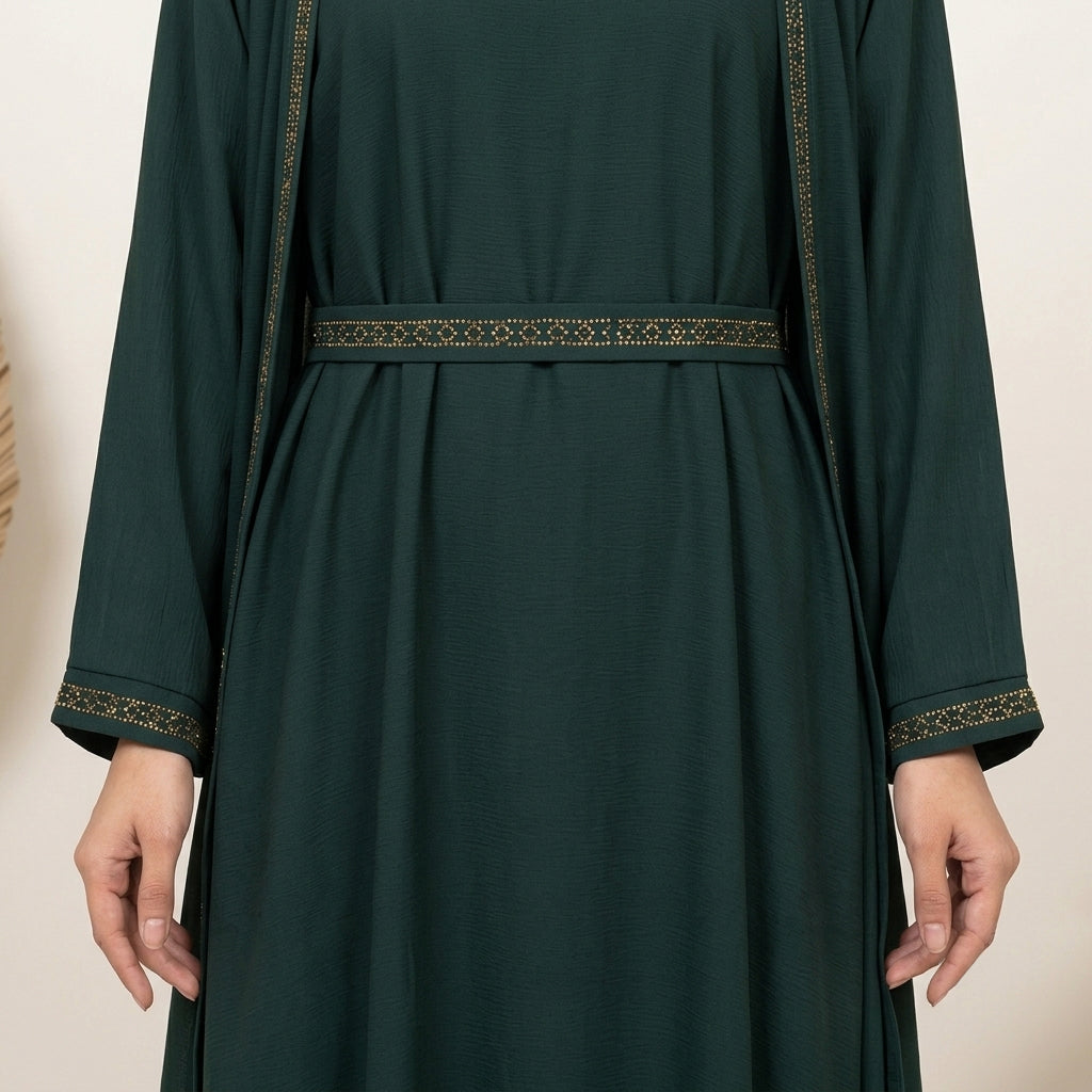 Forest Green Gold Trim Abaya