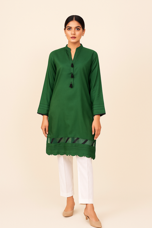 Green Designer Pure Linen Kurti