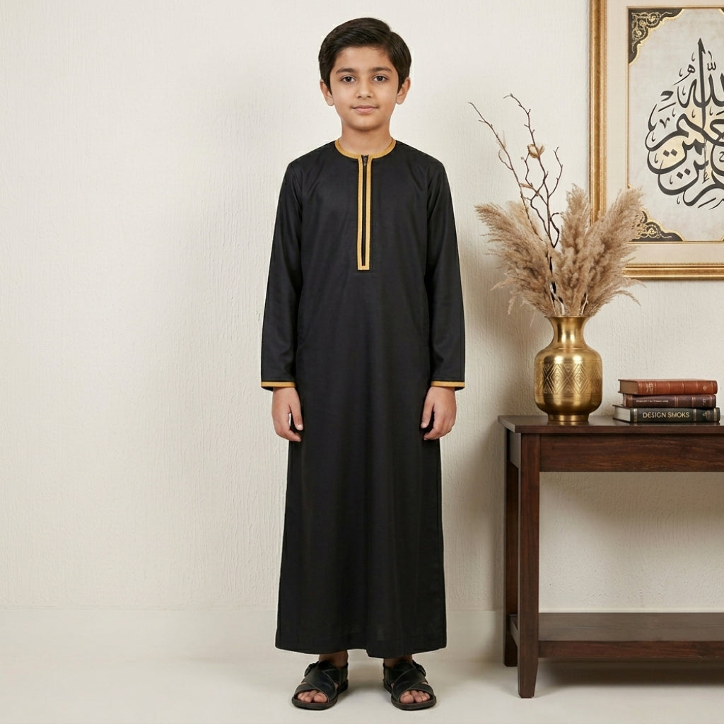 Kids Black Zip Jubba Thobe
