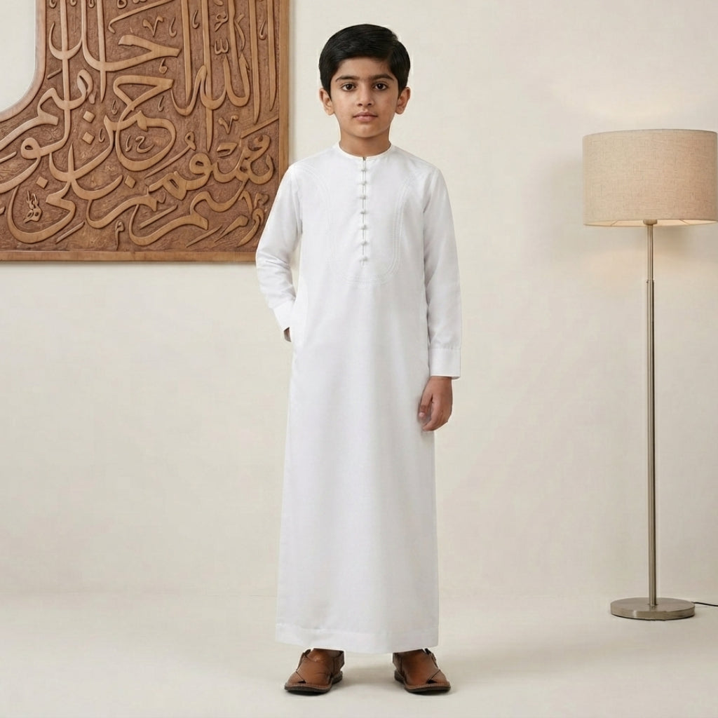 Kids White Designer Omani Thobe