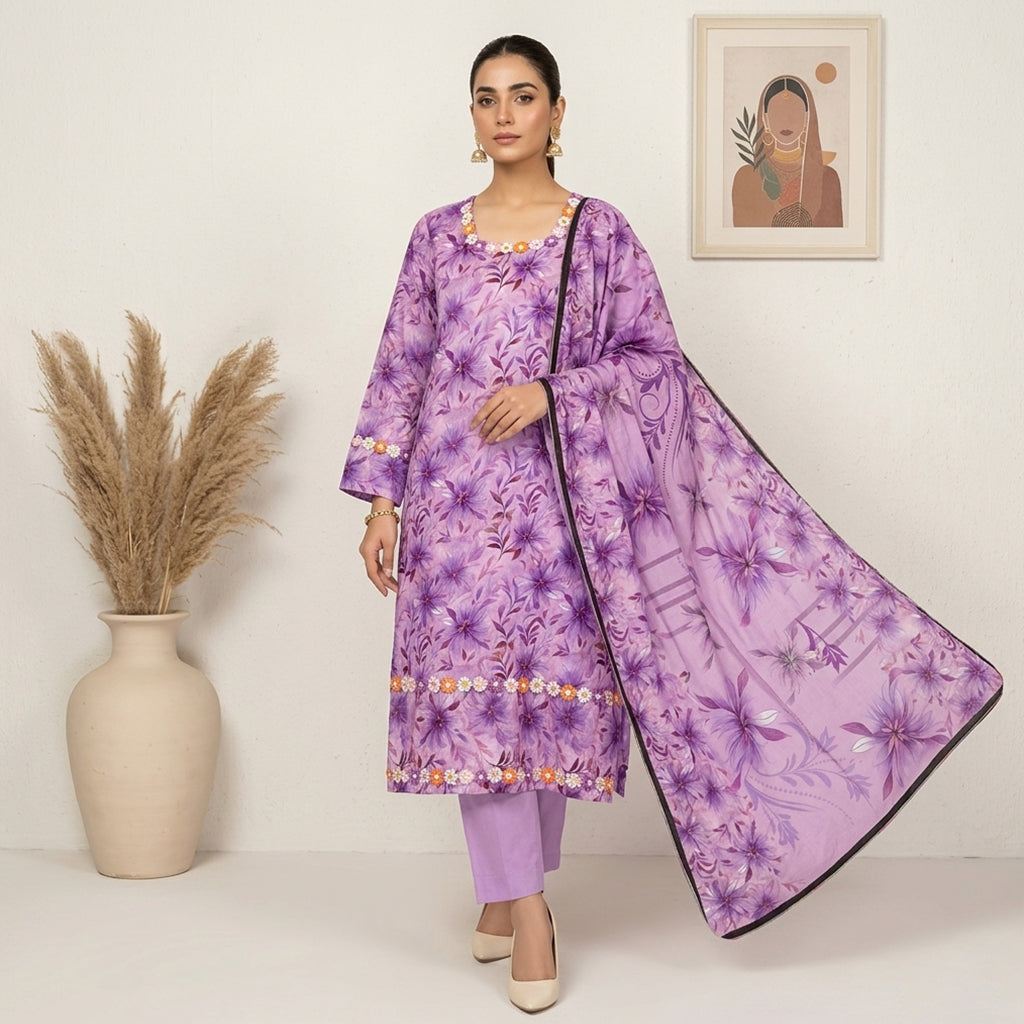 Lavender Floral Lawn Suit