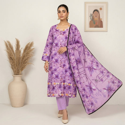 Lavender Floral Lawn Suit