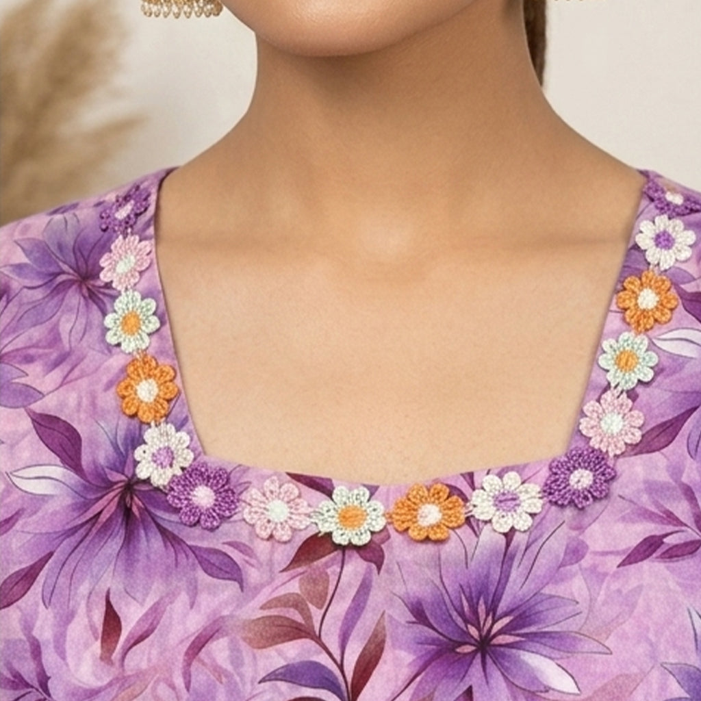 Lavender Floral Lawn Suit