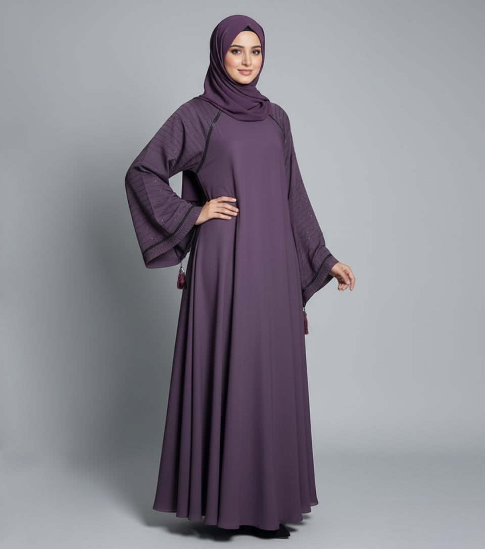Elegant Light Purple Fancy Abaya | Luxe Nidha Fabric Design