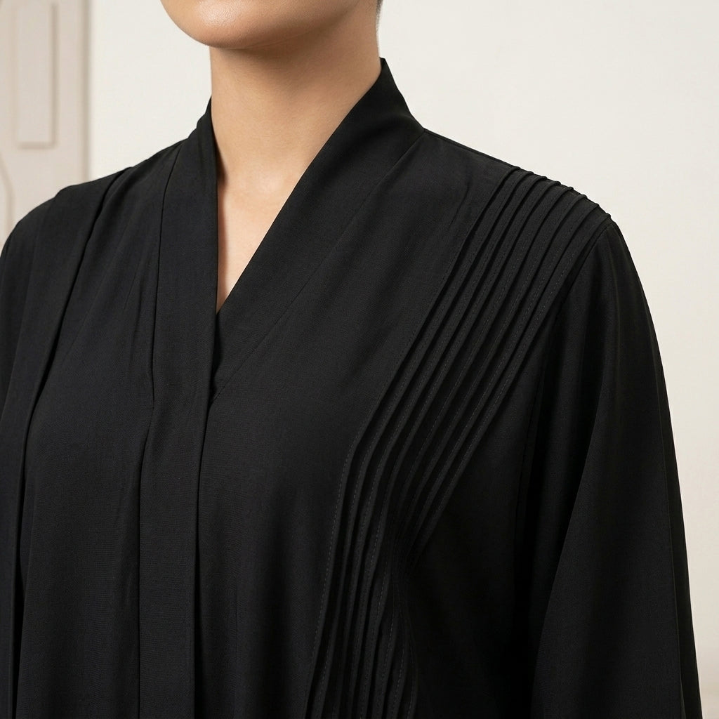 Luxury Black Nida Pleated Abaya