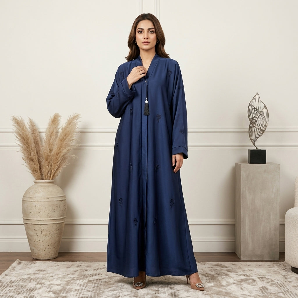 Luxury Navy Blue Embroidered Abaya
