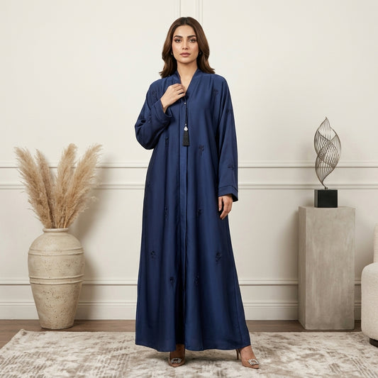 Luxury Navy Blue Embroidered Abaya