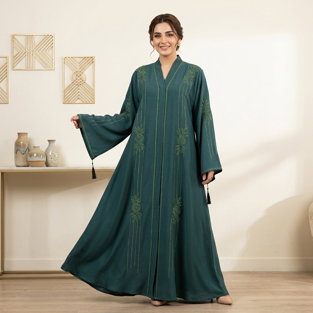 Luxury Teal Green Beaded Abaya