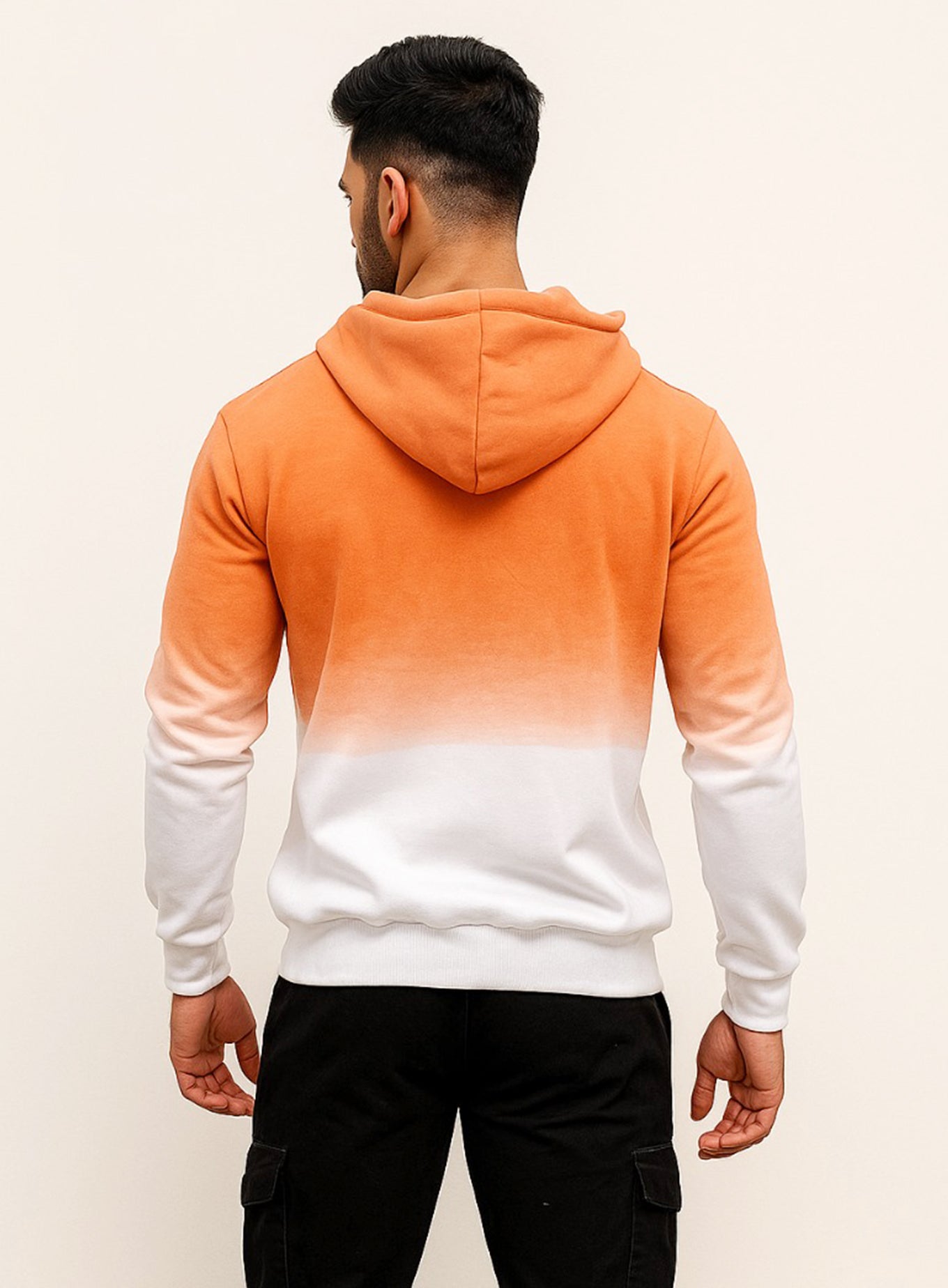 Men’s Cotton Tie & Dye Hoodie in White & Peach Ombre – Premium Streetwear