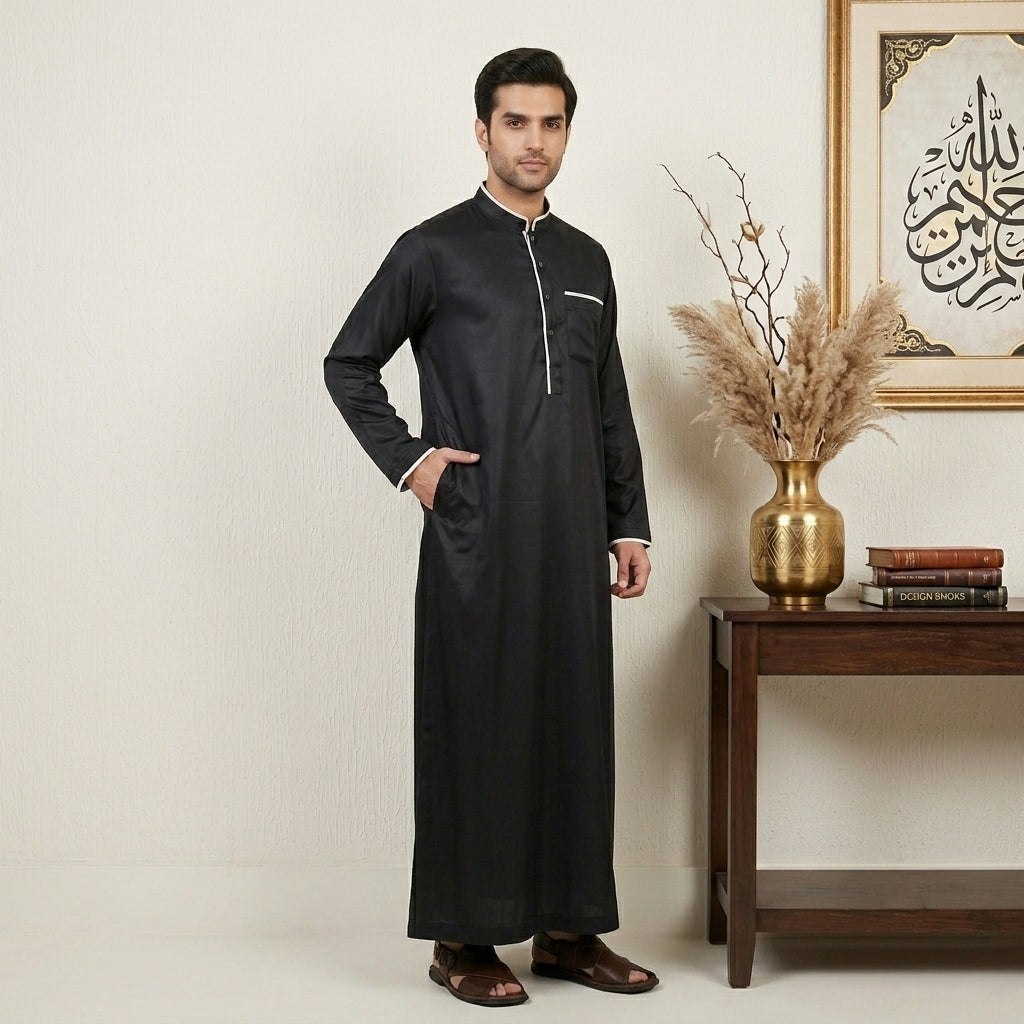 Black Silk Men's Saudi Thobe