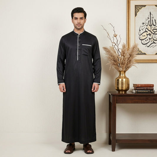 Black Silk Men's Saudi Thobe
