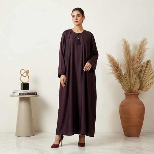 Modest Pleated Deep Plum Abaya