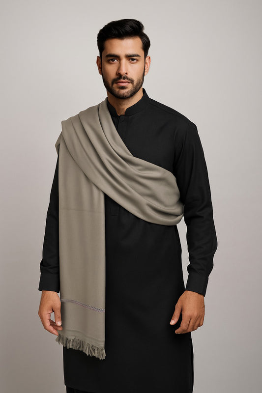 Natural Grey Men’s Luxury Wool Shawl – Timeless Winter Comfort