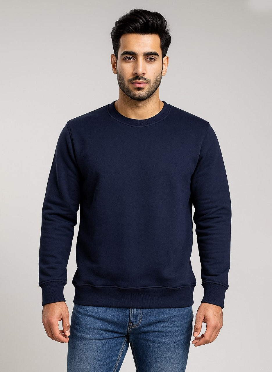 Navy Blue Premium Fleece Men’s Sweatshirt – Classic 300 GSM Warmth
