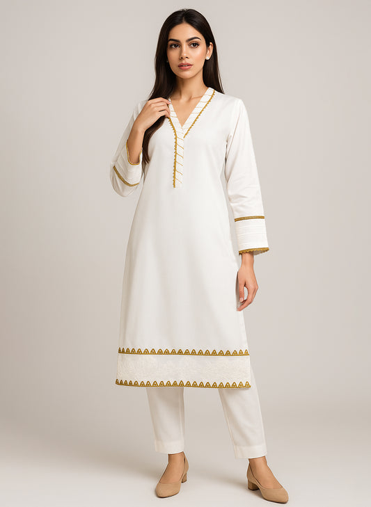 Off-White Embroidered Pakistani Women’s Co-Ord Set