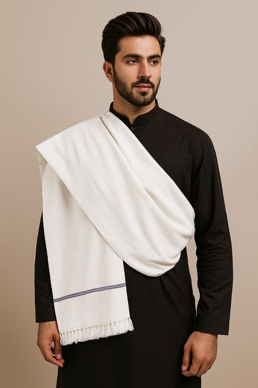 Off White Men’s Pure Wool Shawl – Premium Winter Warmth