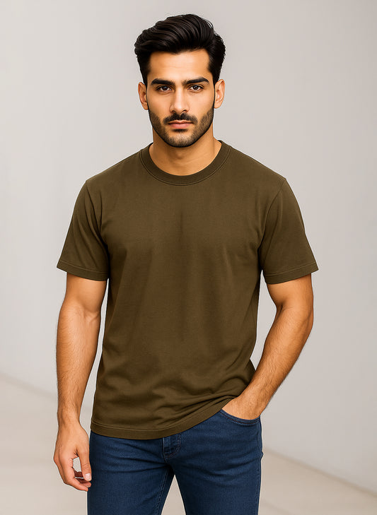 Olive Green Premium Cotton Round Neck T Shirt – Men’s Premium Tee