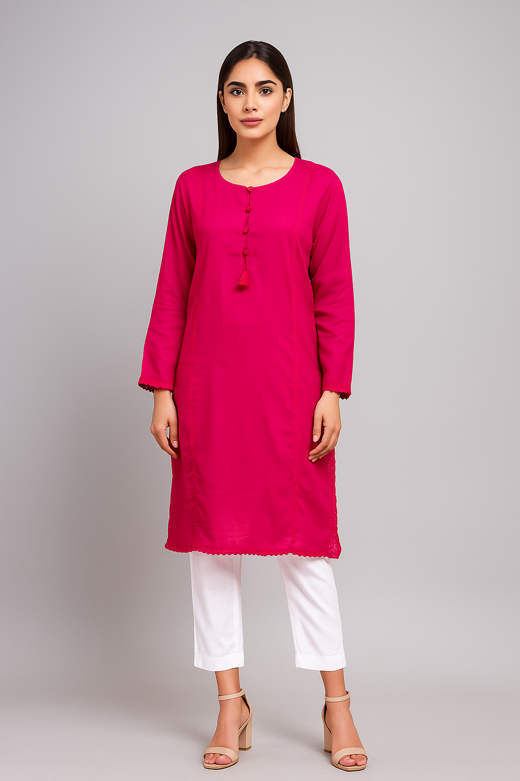 Pinkish Red Linen Kurti for Women