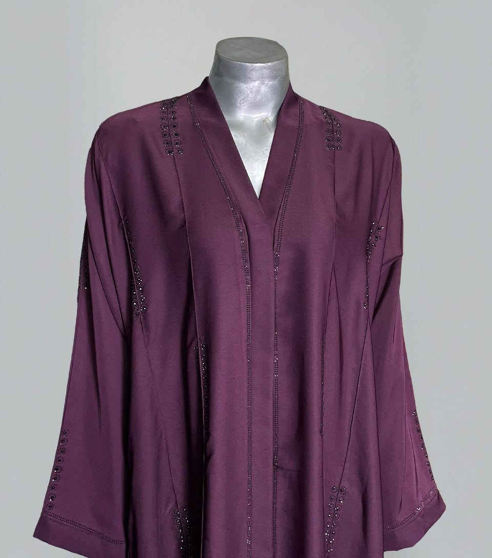 Plum Purple Fancy Abaya – Luxe Nidha Fabric with Crystal Beading